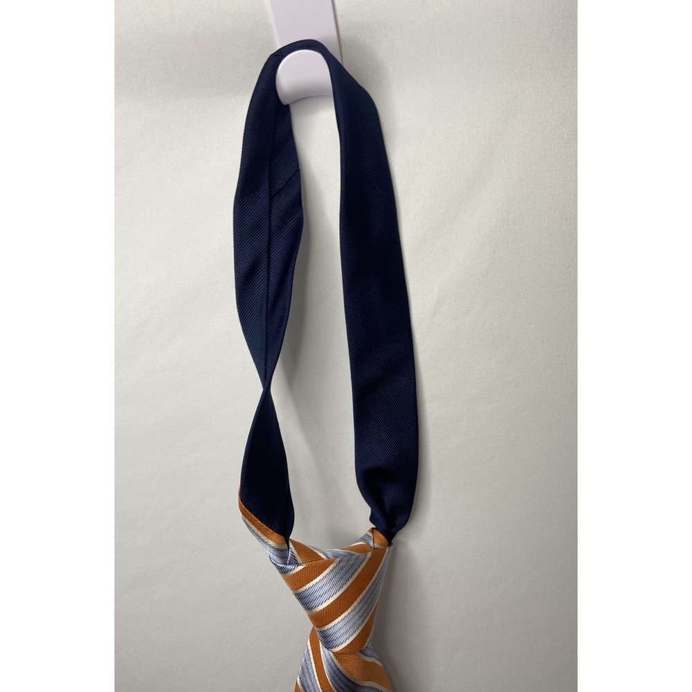 Tommy Hilfiger‎ Mens Tie Orange Blue Striped 100% Silk Neck Tie Necktie - Picture 10 of 13